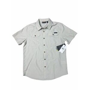 Free Country Mens Shirt Small Collared Outdoors Beige Short Sleeve NWT Nylon